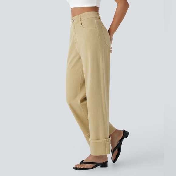 Halara Flex™ High Waisted Pockets Rolled Hem Wide Leg Stretchy Jeans small - Picture 2 of 4